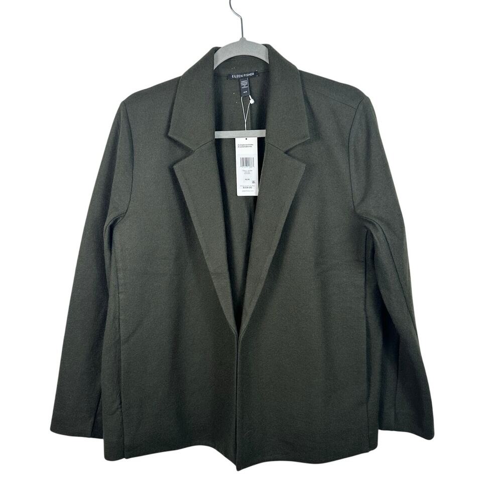 NWT Eileen Fisher Woodland Boiled 100% Wool Open Blazer Green Size Medium